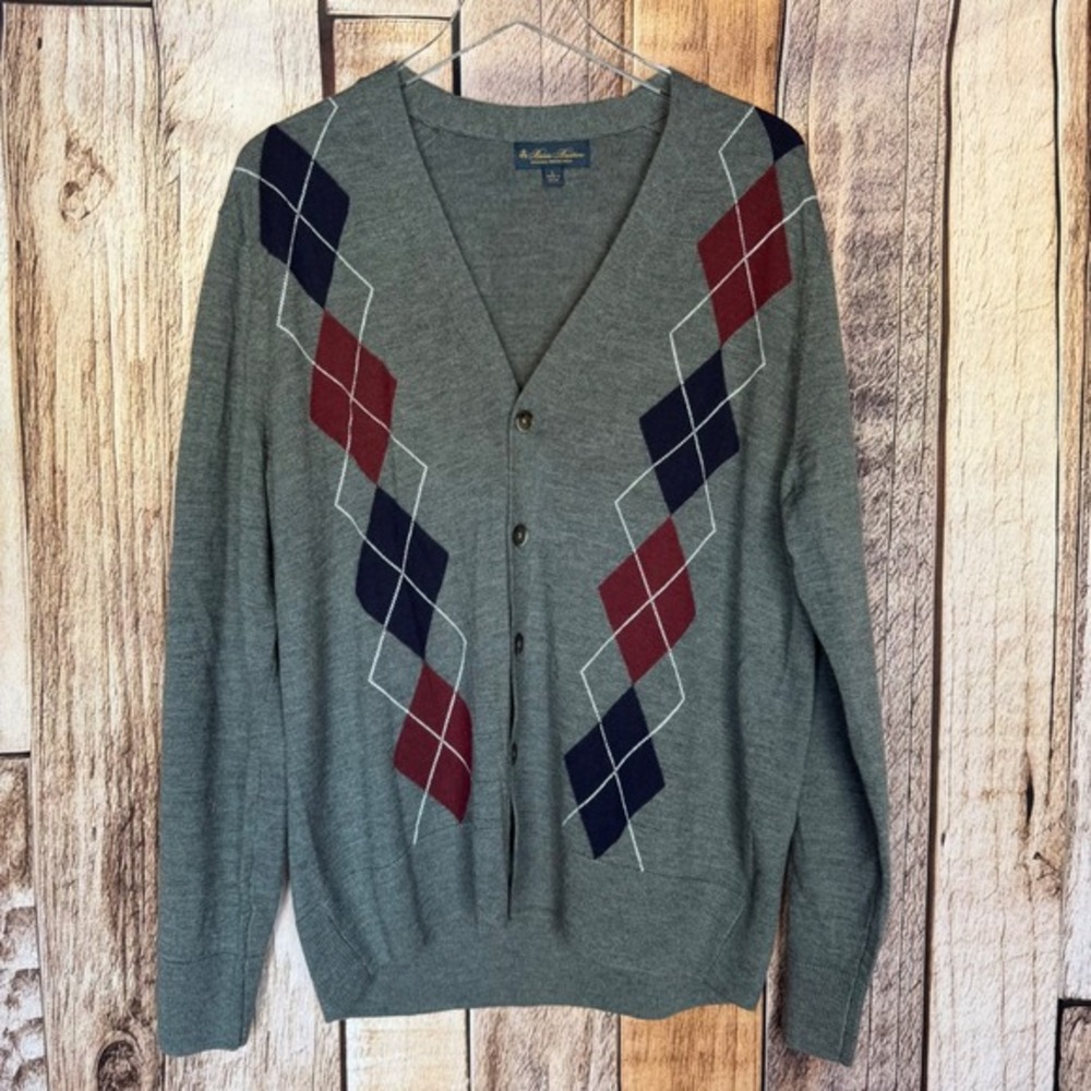 Brooks Brothers Cardigan Argyle Merino Wool Preppy Ivy League Preppy‎ Mens Large